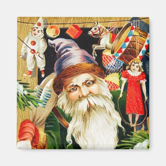 Santa mit Spielzeug Vintagen Magnet (Vorne)
