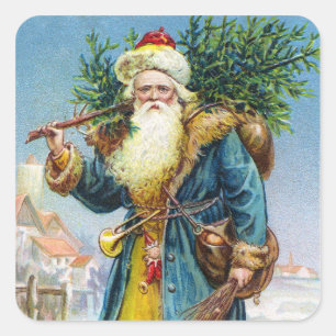 Santa mit Tannenbaum Quadratischer Aufkleber