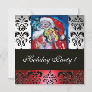 SANTA MIT VIOLIN ,RED BLACK DAMASK MONOGRAMM Ruby Einladung