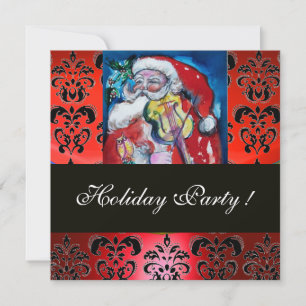 SANTA MIT VIOLIN ,RED BLACK DAMASK MONOGRAMM Ruby Einladung