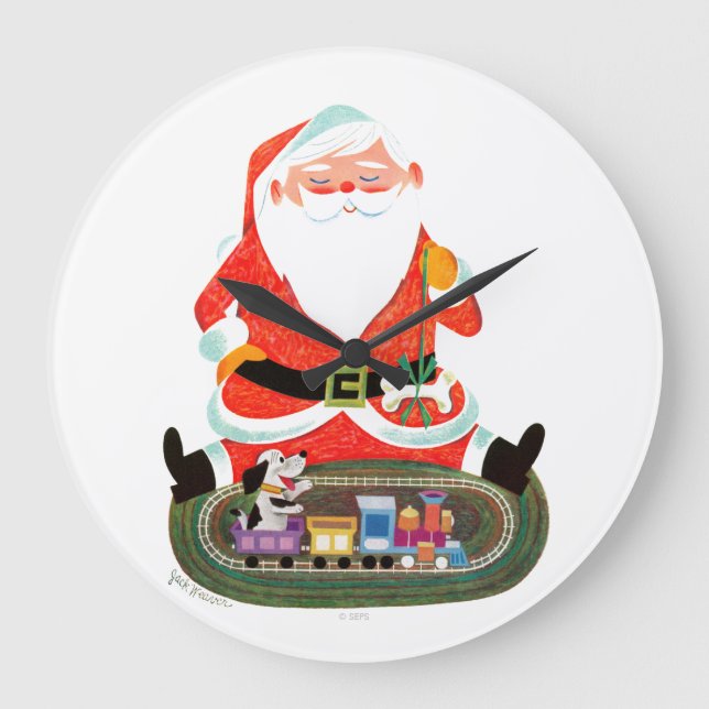 Santa mit Zug Große Wanduhr (Vorderseite)
