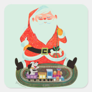 Santa mit Zug Quadratischer Aufkleber