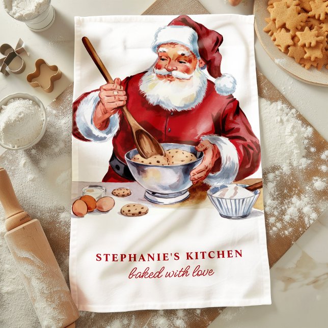 Santa Mixing Cookies Personalisiert Weihnachten Geschirrtuch (Von Creator hochgeladen)