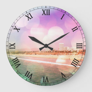 Santa Monica Beach - funkelndes Pink Foto Edit Große Wanduhr