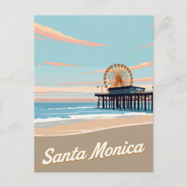 Santa Monica Beach Pier Vintage Kunst Postkarte