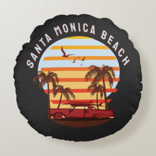 Santa Monica Beach Retro Sonnenuntergang Vintage Rundes Kissen