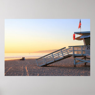 Santa Monica Beach Rettungsschwimmer Turm Sunset P Poster
