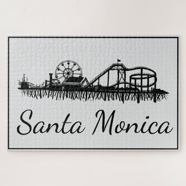 Santa Monica CA California Pier Silhouette Cali Puzzle (Horizontal)