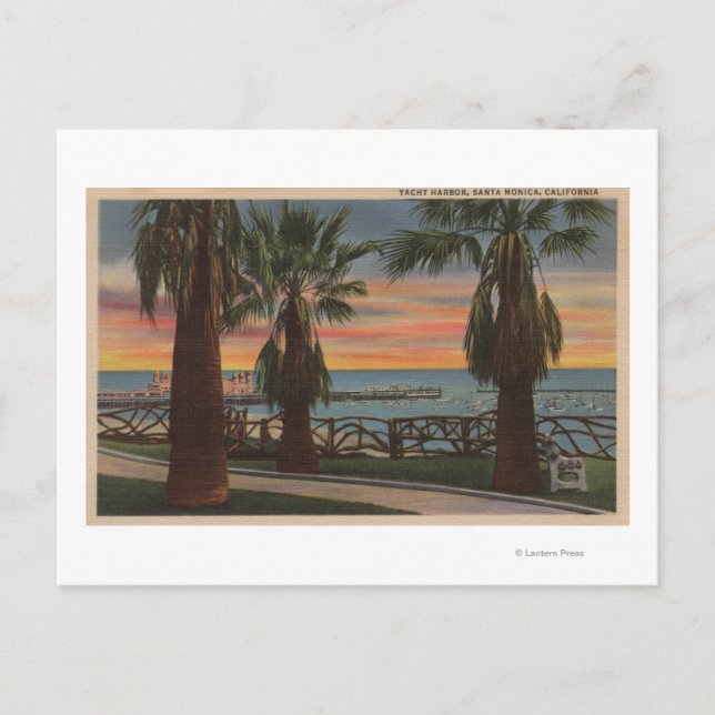 Santa Monica, CA - Yachthafen und Sonnenuntergang Postkarte (Vorderseite)