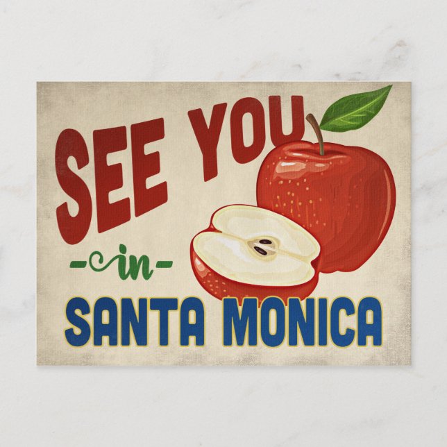Santa Monica California Apple - Vintage Travel Postkarte (Vorderseite)
