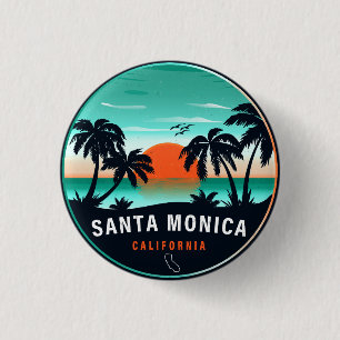 Santa Monica California Retro Sunset Souvenirs 80e Button