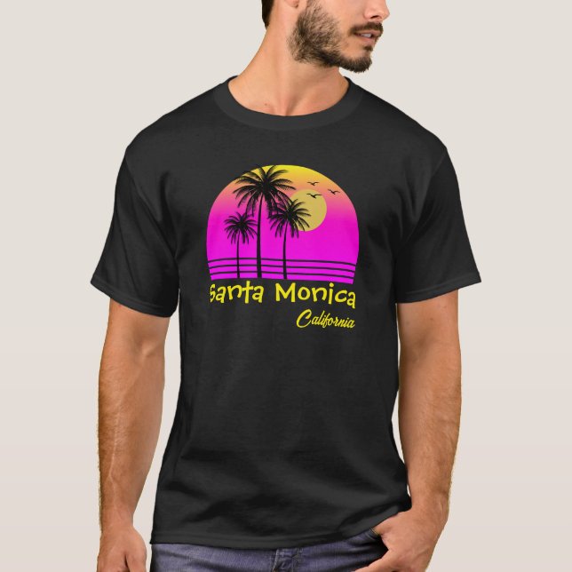 Santa Monica California Retro Sunset T-Shirt (Vorderseite)