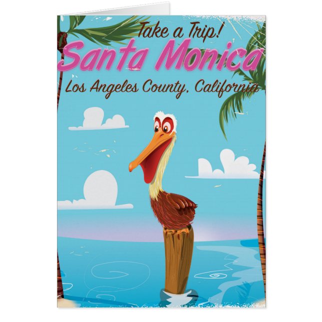Santa Monica Cartoon Retro-Reiseplakat (Vorne)