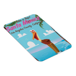Santa Monica Cartoon Retro-Reiseplakat Magnet