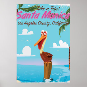 Santa Monica Cartoon Retro-Reiseplakat Poster