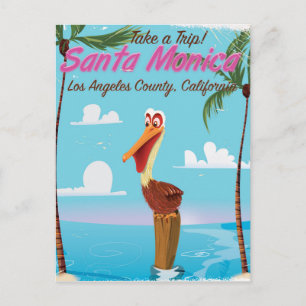 Santa Monica Cartoon Retro-Reiseplakat Postkarte