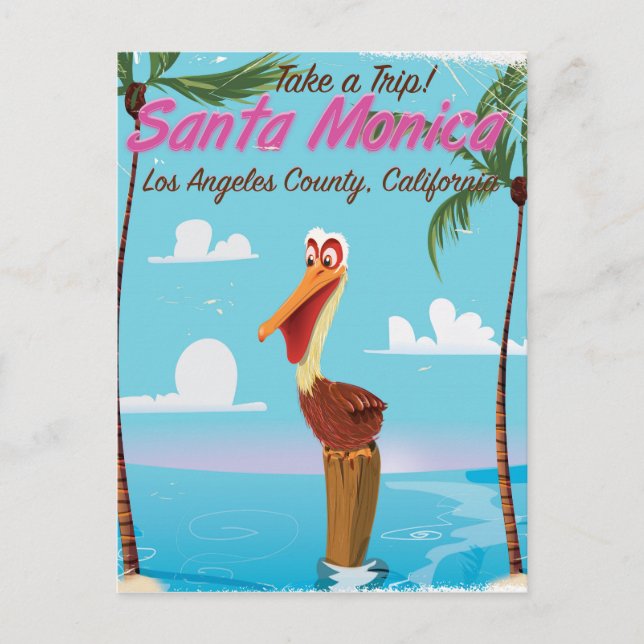 Santa Monica Cartoon Retro-Reiseplakat Postkarte (Vorderseite)