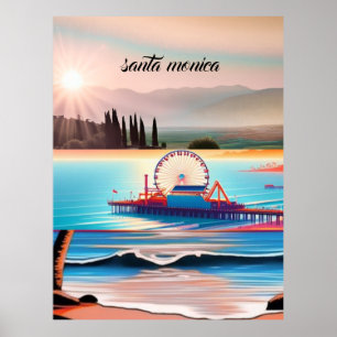 Santa Monica Kalifornien Reise-Postkarte, Kaliforn Poster