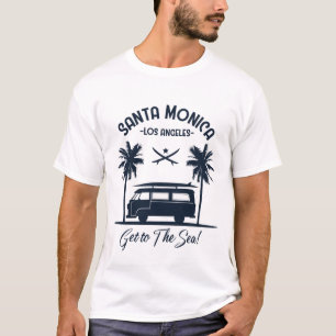 Santa Monica Los Angeles Komm zum Meer Retro Surfe T-Shirt