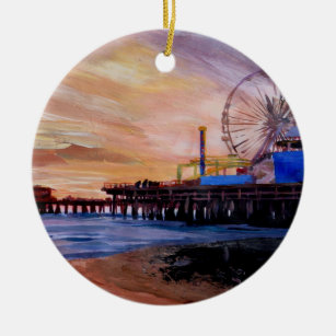 Santa Monica Pier am Sonnenuntergang Keramik Ornament