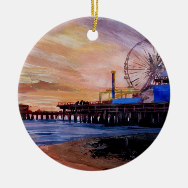 Santa Monica Pier am Sonnenuntergang Keramik Ornament (Vorne)