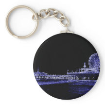 Santa Monica Pier Blue Neon Night Foto Edit