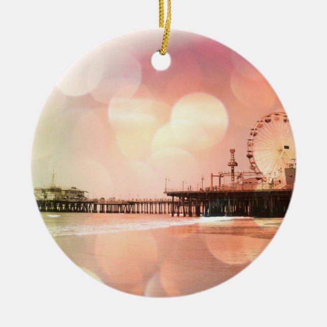 Santa Monica Pier - funkelndes Pink Foto Edit Keramik Ornament (Vorne)