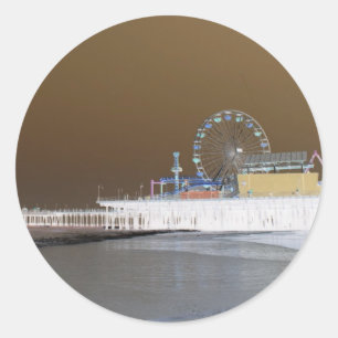 Santa Monica Pier invertiert Gray Brown Foto Edit Runder Aufkleber