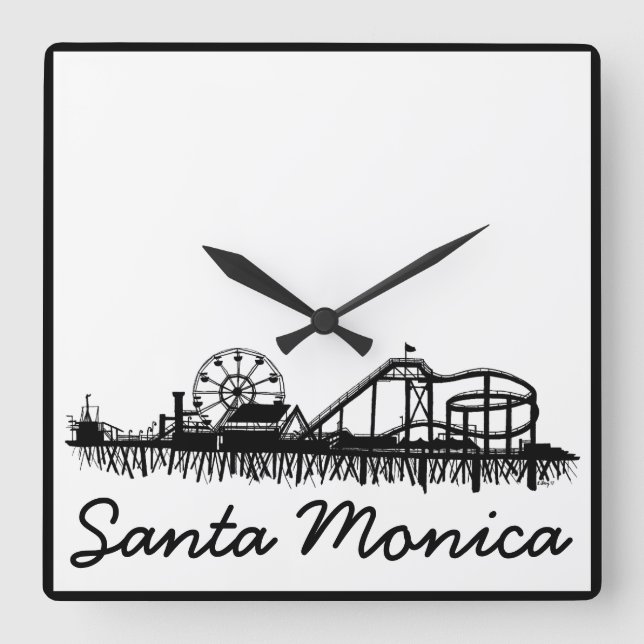 Santa Monica Pier Los Angeles California Beach Quadratische Wanduhr (Vorderseite)