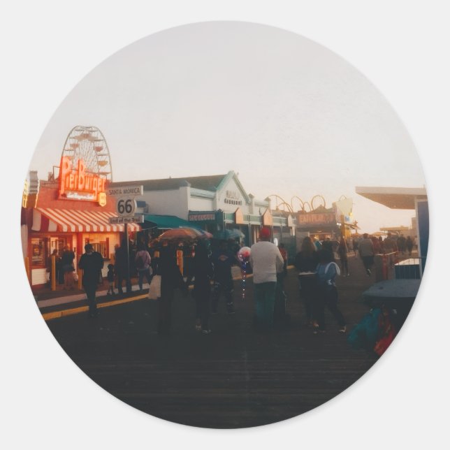 Santa Monica Pier, Los Angeles, California Runder Aufkleber (Vorderseite)