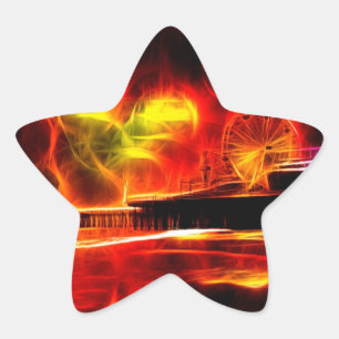 Santa Monica Pier Neon Feuer Flammen Stern-Aufkleber