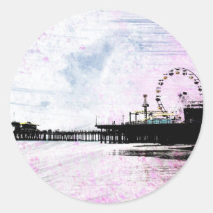 Santa Monica Pier Pink Grunge Runder Aufkleber