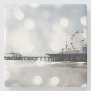 Santa Monica Pier Silver Gray Glitzern Steinuntersetzer