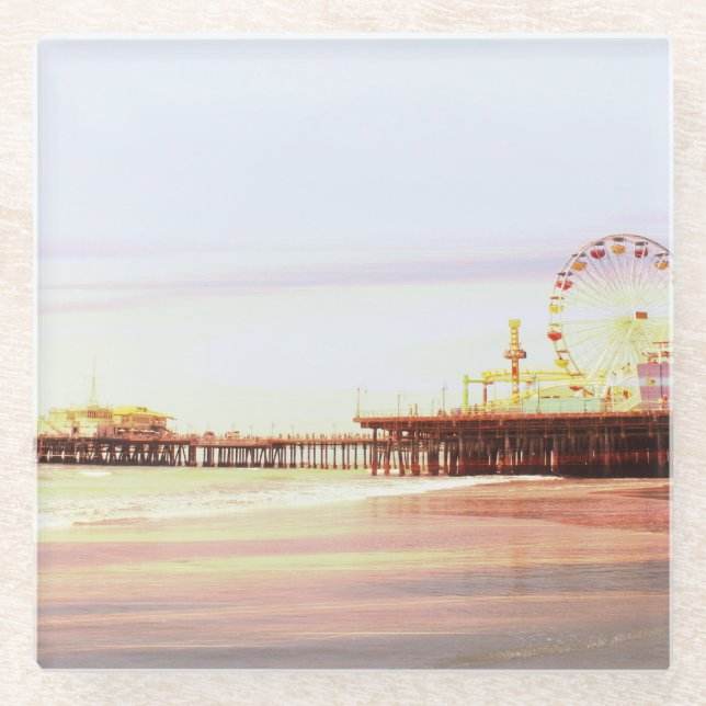 Santa Monica Pier Sunrise Glasuntersetzer (Vorderseite)