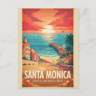 Santa Monica Pier Vintage Kalifornien Reiseplakat Postkarte