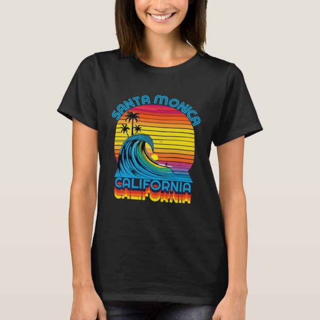 Santa Monica Retro Throwback Surf & Beach Souvenir T-Shirt (Vorderseite)