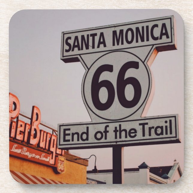 Santa Monica Route 66 Kalifornien Getränkeuntersetzer (Vorderseite)