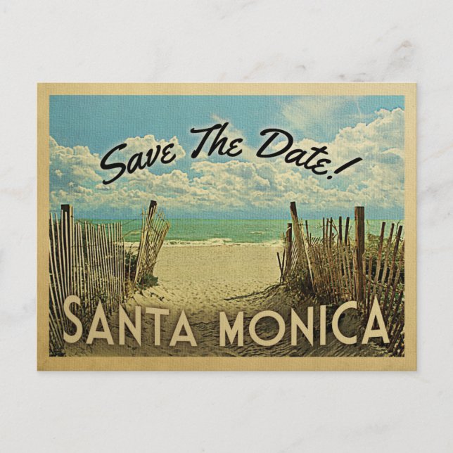 Santa Monica Strand Save the Date Vintag Ankündigungspostkarte (Vorderseite)