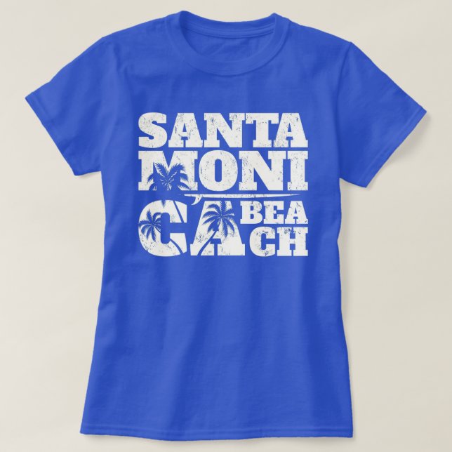 Santa Monica Surfbrett und Palmen ca T-Shirt (Design vorne)
