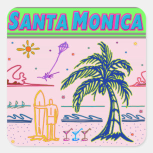 "Santa Monica" Surfer Beach Aufkleber
