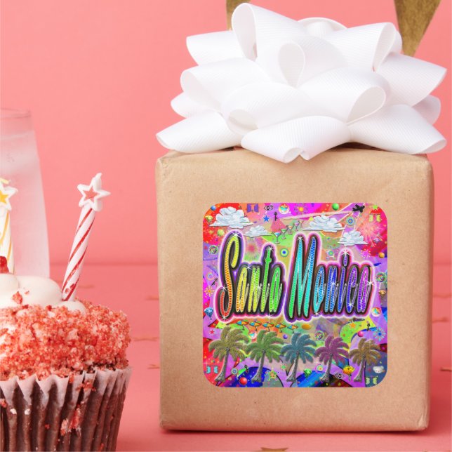 Santa Monica Vista Express Quadratischer Aufkleber (Party)