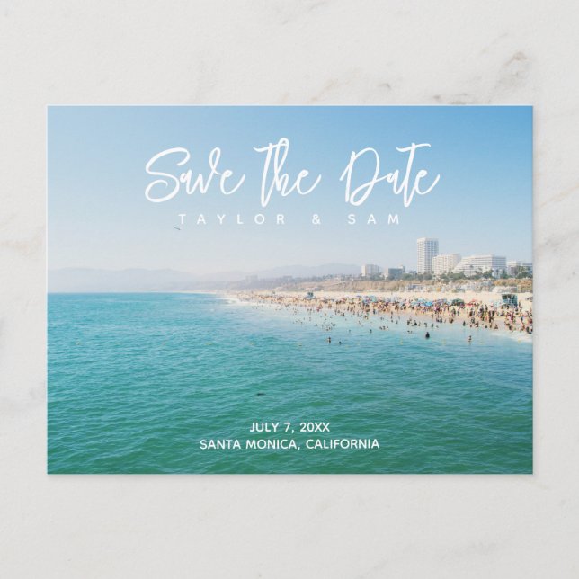 Santa Monica Wedding Save the Date Postcard Postkarte (Vorderseite)