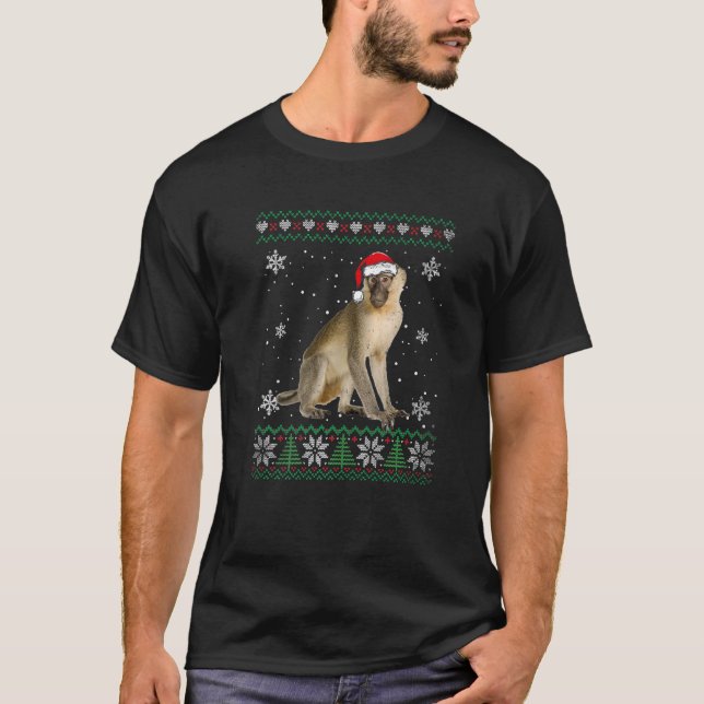 Santa Monkey Ugly Sweater Tiere Weihnachten Pajama T-Shirt (Vorderseite)