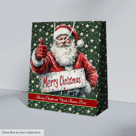 Santa Monogram Tasche, Vintage Weihnachtsfarbe Mittlere Geschenktüte