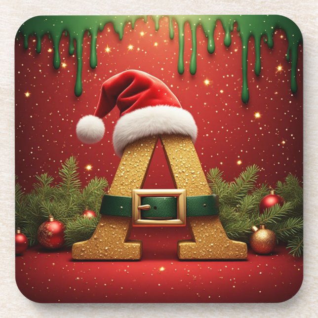 Santa Monogramm A für Weihnachtsgeschenke Getränkeuntersetzer (Vorderseite)