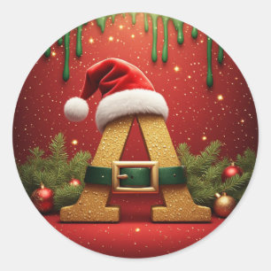 Santa-Monogramm A für Weihnachtsgeschenke Runder Aufkleber