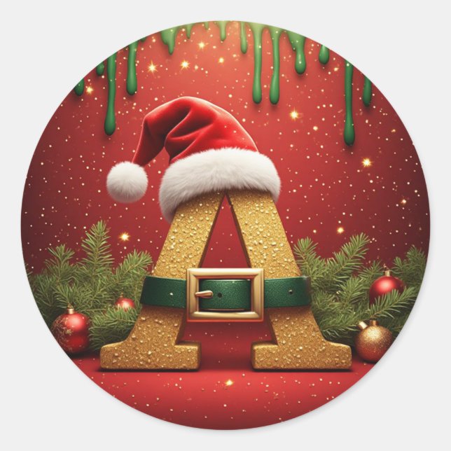 Santa-Monogramm A für Weihnachtsgeschenke Runder Aufkleber (Vorderseite)