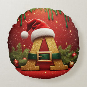 Santa Monogramm A für Weihnachtsgeschenke Rundes Kissen