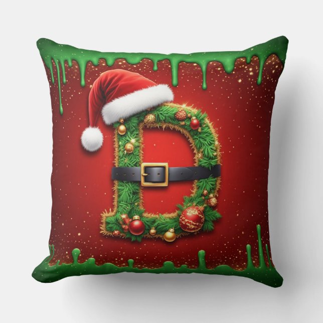 Santa Monogramm D mit Weihnachtskranz-Stil 🎁 Kissen (Vorderseite)