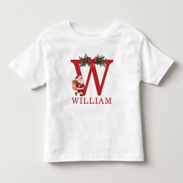 Santa Monogrammed and Name Family Matching Kleinkind T-shirt (Vorderseite)
